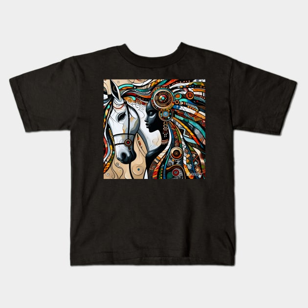 Queen and her horse by Charlotte VanRoss( cvanross ) Kids T-Shirt by Charlotte VanRoss 